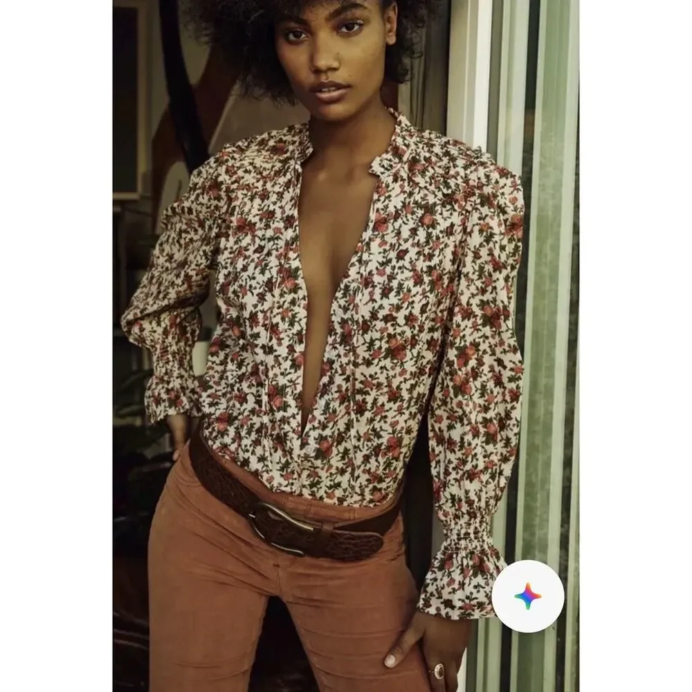 Free People Womens Meant To Be Vintage Boho Floral Blouse Top Small